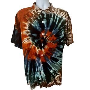 Harmony Masterpieces USA Mens Tie Dye Button Down Shirt Hippie Mod Hawaiian 2X